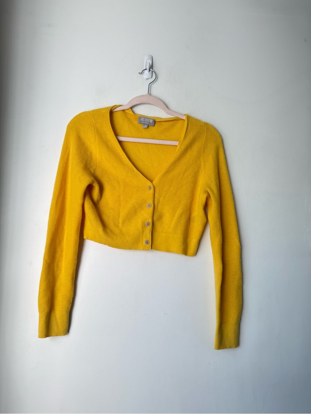 J. Crew Featherweight cashmere cropped cardigan sweater in yellow M